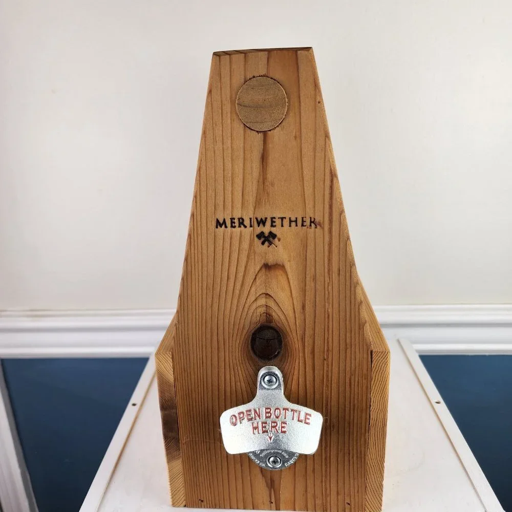 Meriwether Wood Beer Carrier Six Pack Case with Bottle Opener